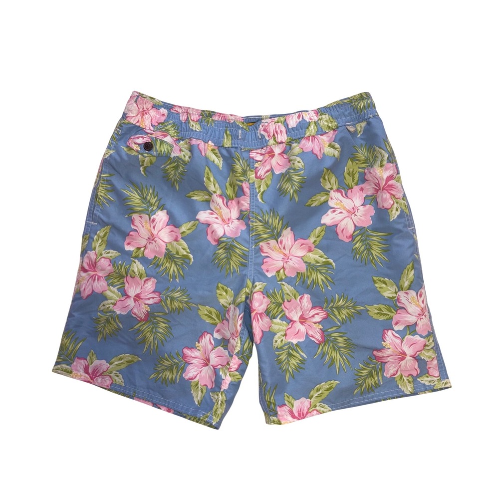 POLO RALPH LAUREN Swim Trunks Mens Large Blue Floral Hibiscus Board Shorts 8in